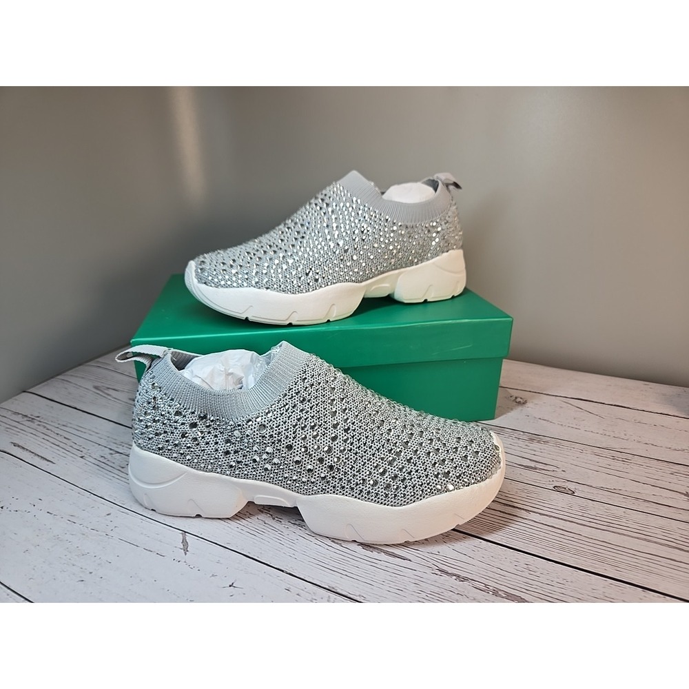 Lauren Lorraine Carry Womens Sz 9 Silver Rhinestone Slip On Sneaker Sparkle